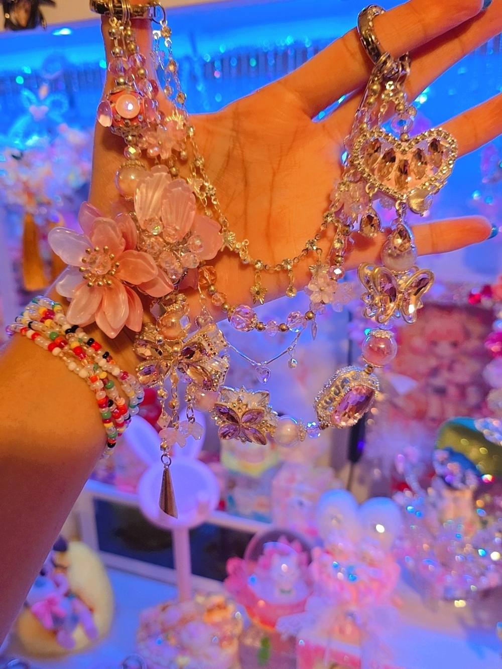 Pink Floral & Butterfly Bag Chain